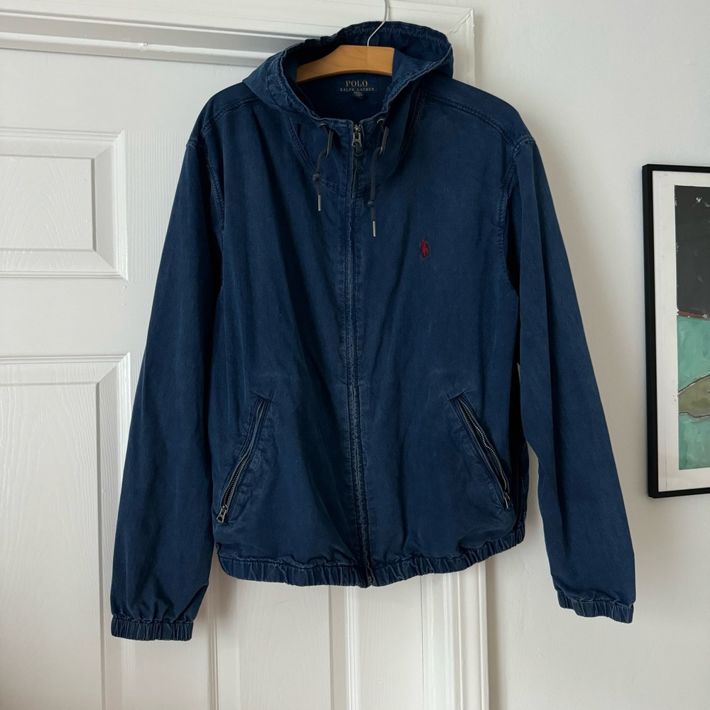 Vintage Polo zip up hooded jacket blue faded